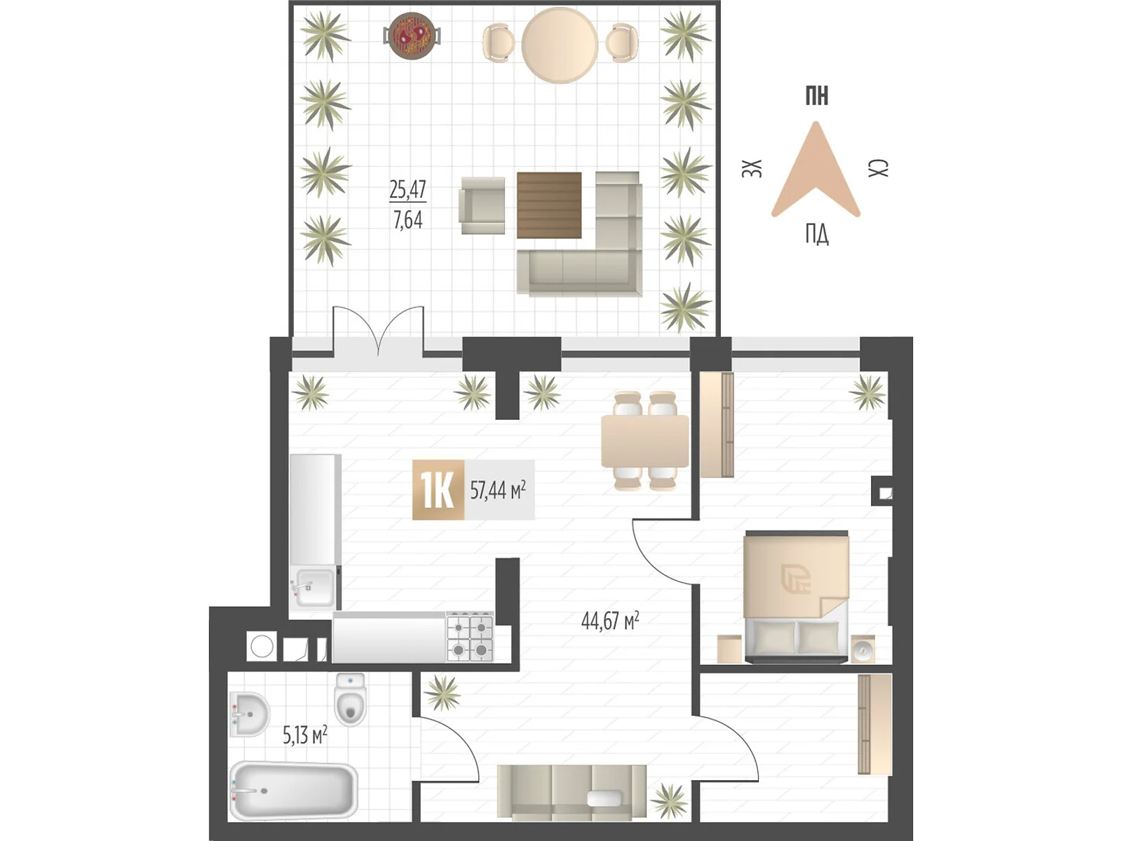 Продается 1-комнатная квартира 57.44 кв. м в Львове, ул. Орлика, 52 - фото 1