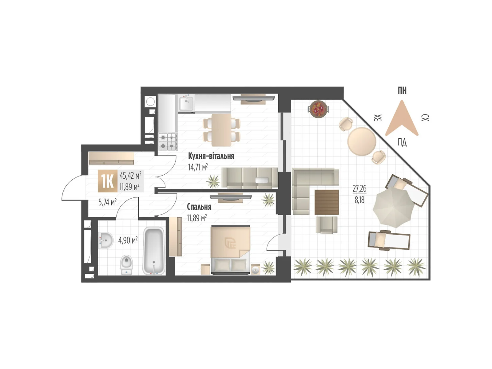Продається 1-кімнатна квартира 45.42 кв. м у Львові, вул. Орлика, 52 - фото 1