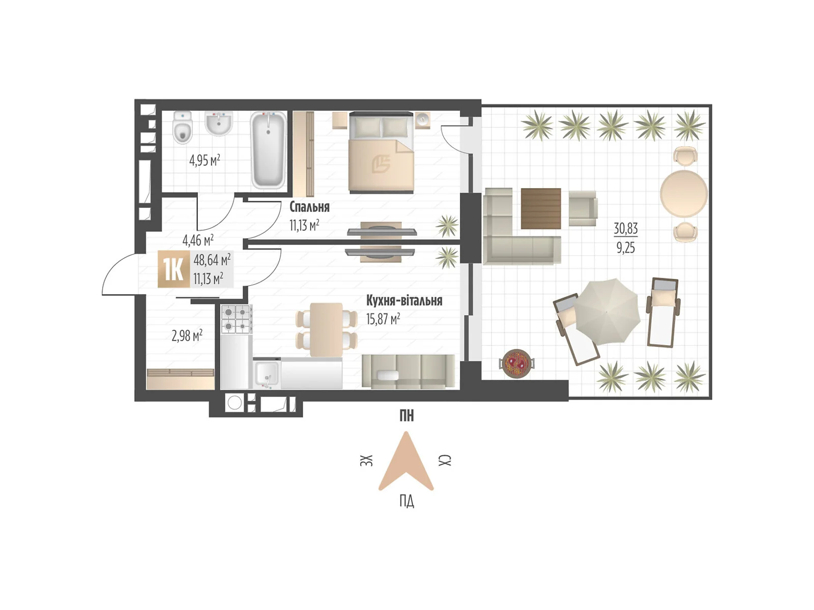 Продається 1-кімнатна квартира 48.64 кв. м у Львові, вул. Орлика, 52 - фото 1