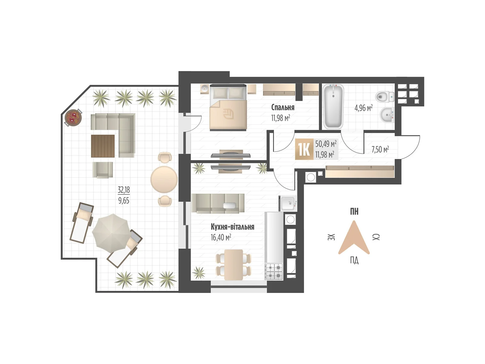 Продается 1-комнатная квартира 50.49 кв. м в Львове, ул. Орлика, 52 - фото 1
