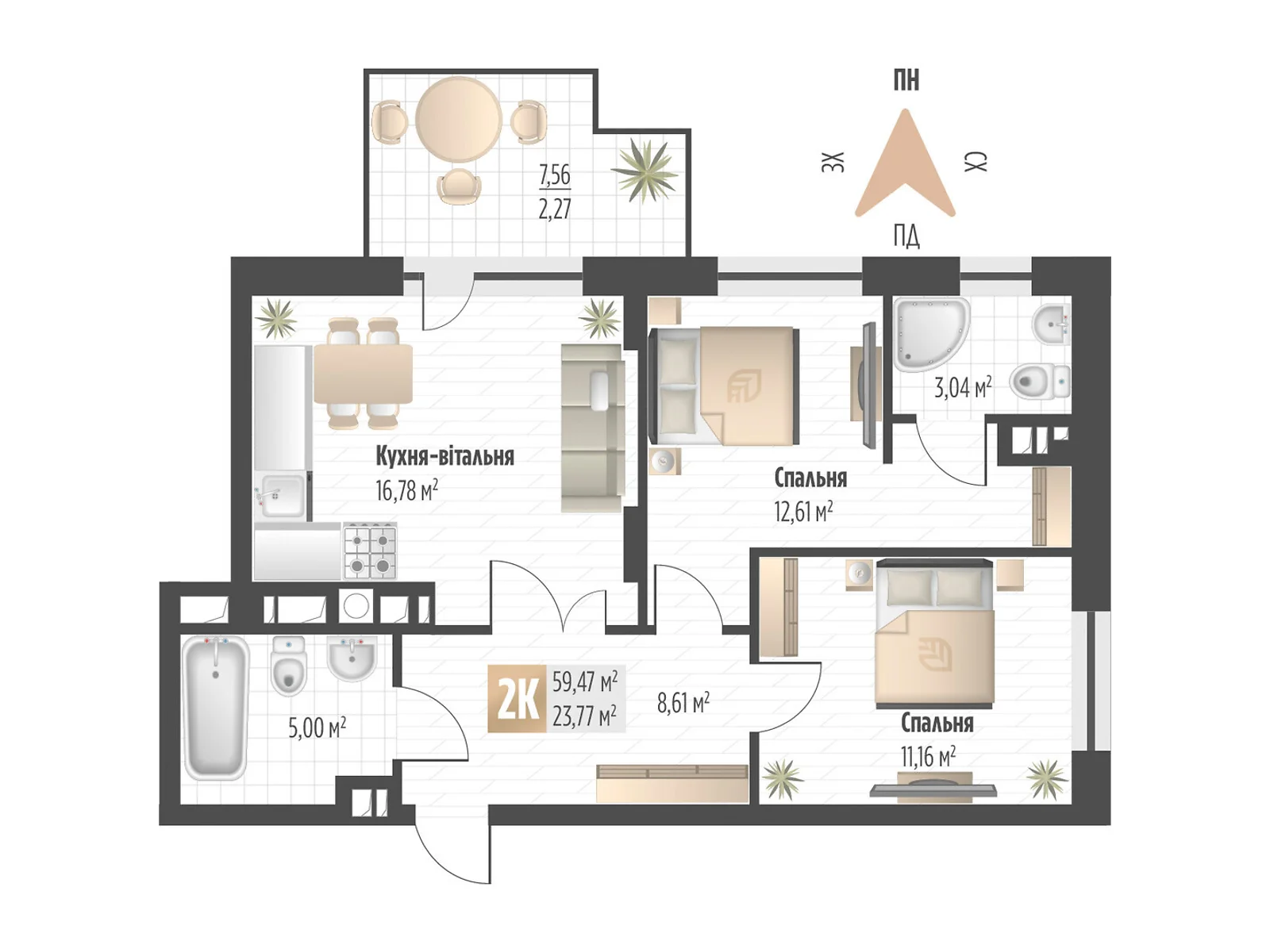 Продается 2-комнатная квартира 59.47 кв. м в Львове, ул. Орлика, 52 - фото 1