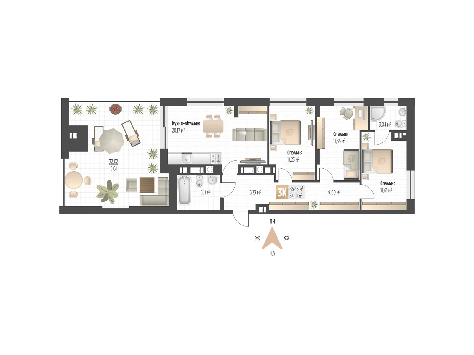 Продается 3-комнатная квартира 86.45 кв. м в Львове, цена: 121617 $ - фото 1