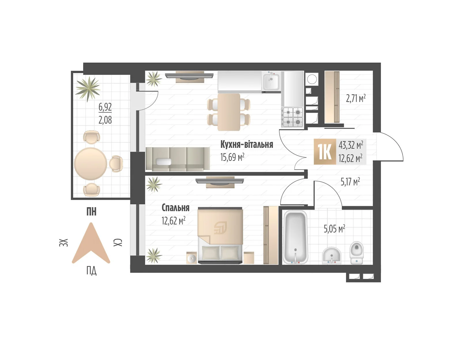 Продается 1-комнатная квартира 43.32 кв. м в Львове, ул. Орлика, 52 - фото 1