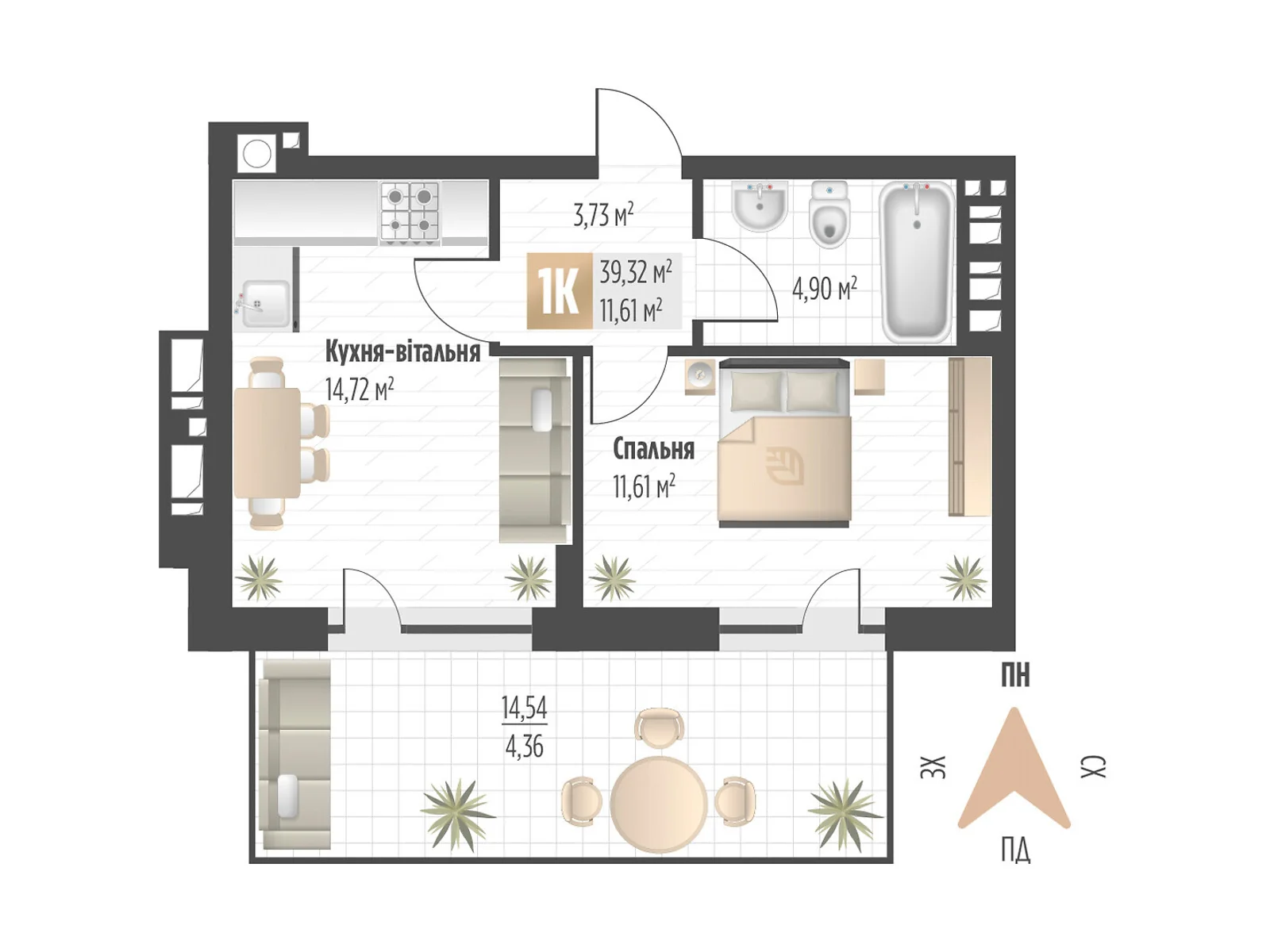 Продается 1-комнатная квартира 39.32 кв. м в Львове, ул. Орлика, 52 - фото 1