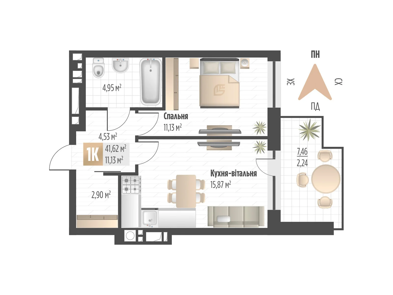 Продается 1-комнатная квартира 41.62 кв. м в Львове, ул. Орлика, 52 - фото 1