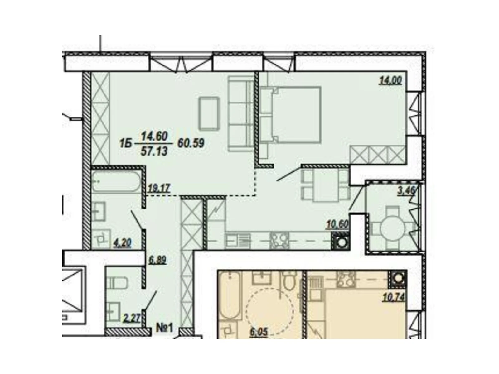 2-комнатная квартира 60.66 кв. м в Тернополе, ул. Текстильная, 21 - фото 1