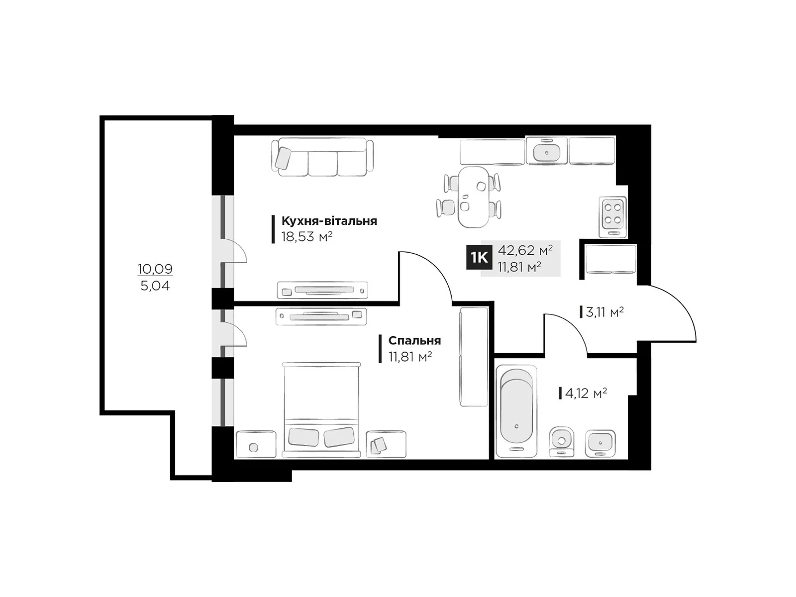 Продається 1-кімнатна квартира 42.62 кв. м у Винниках, вул. Галицька - фото 1