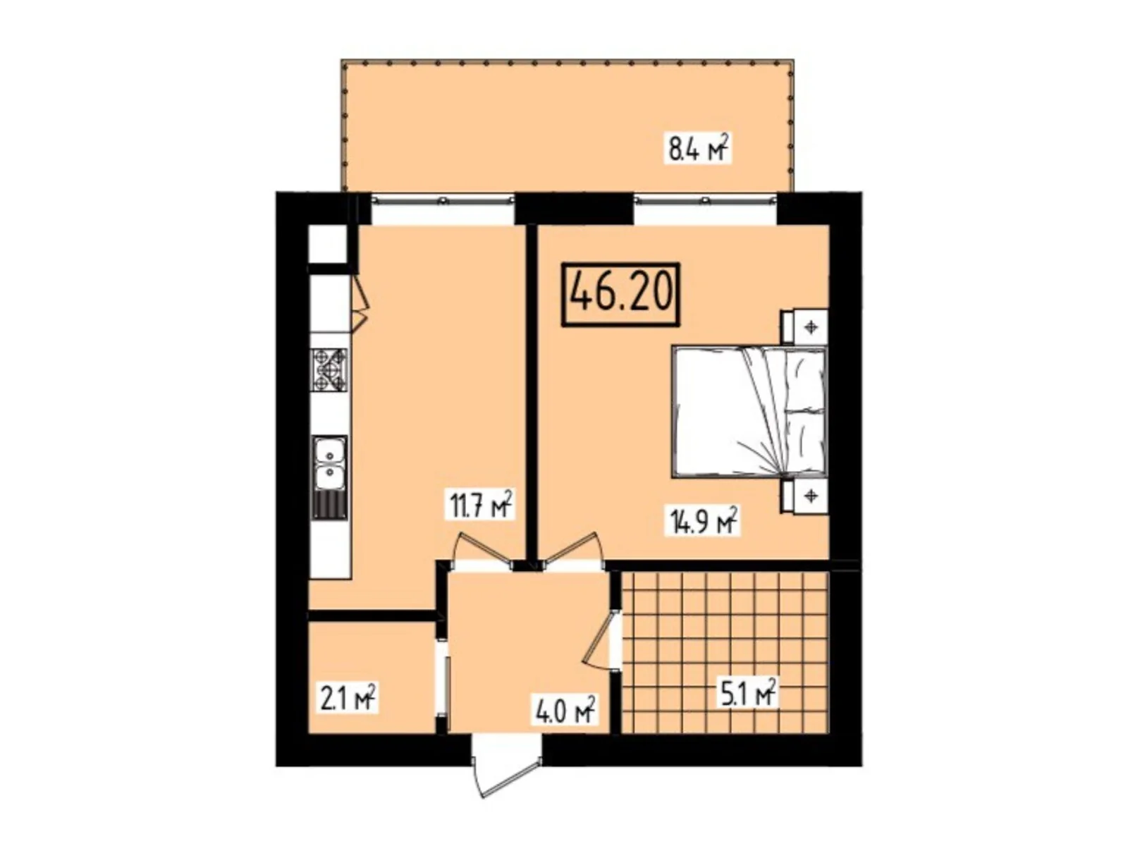 Продается 1-комнатная квартира 46.2 кв. м в Чагоре, ул. Гетьмана Мазепы, 12 - фото 1