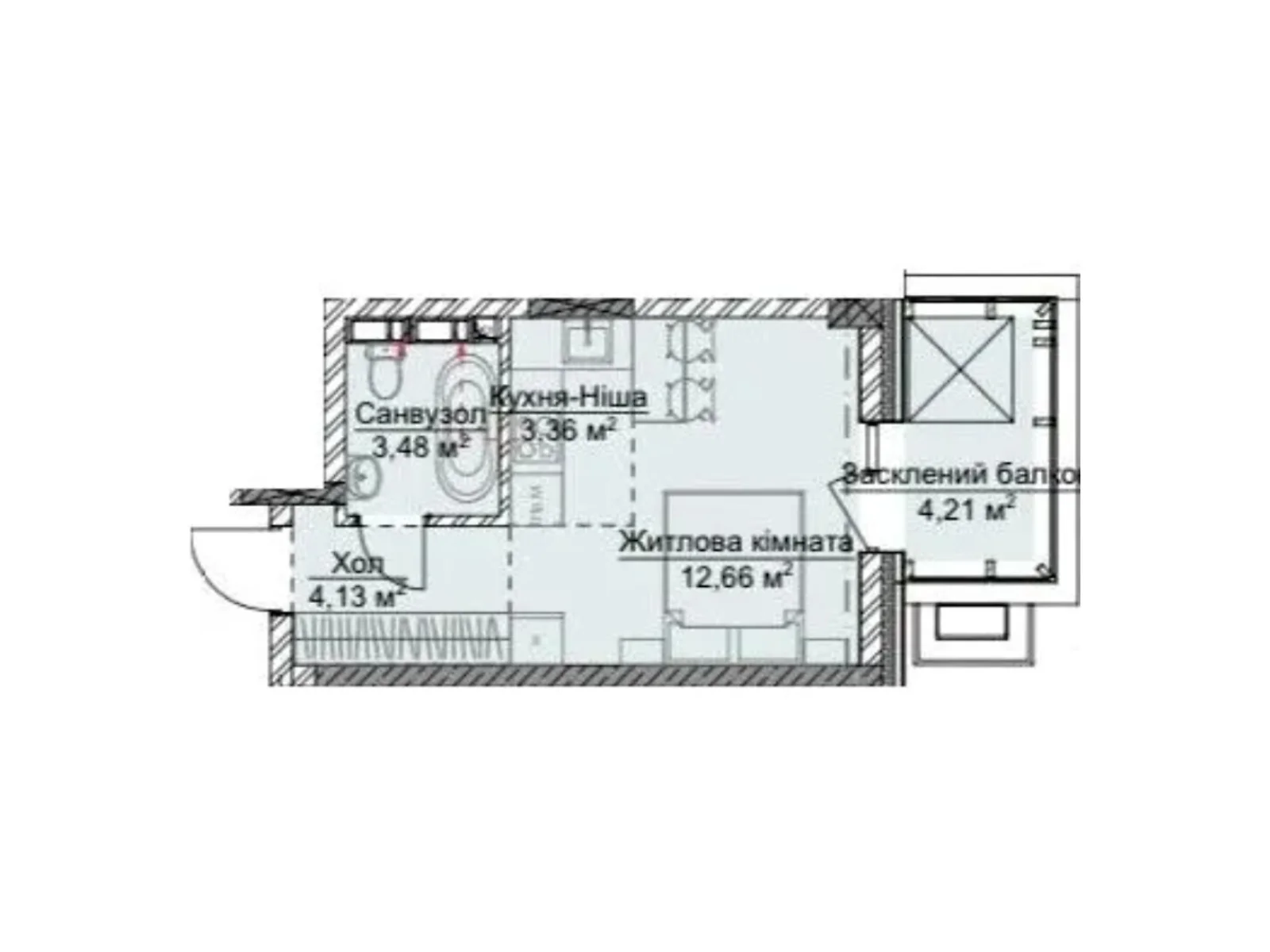 Продается 1-комнатная квартира 27.84 кв. м в Ужгороде, ул. Грушевского, 4А - фото 1