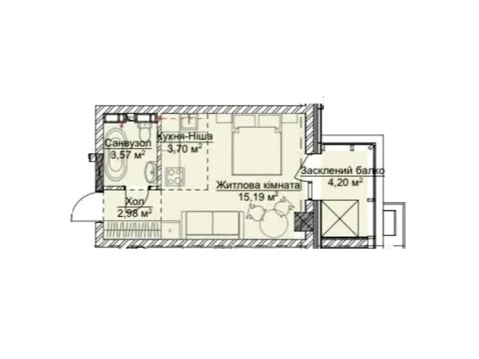 Продается 1-комнатная квартира 29.64 кв. м в Ужгороде, ул. Грушевского, 4А - фото 1