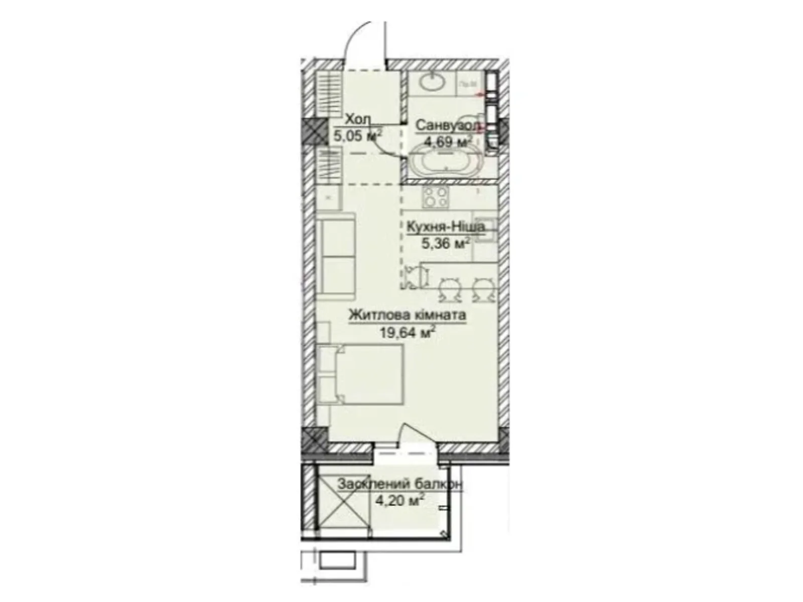 Продается 1-комнатная квартира 39.13 кв. м в Ужгороде, ул. Грушевского, 4А - фото 1