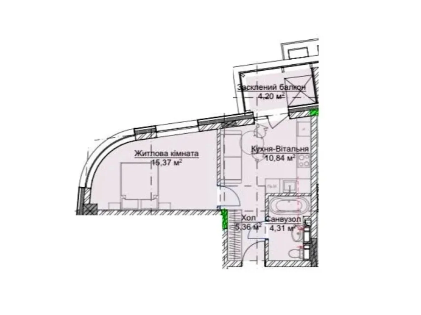 Продается 1-комнатная квартира 40.08 кв. м в Ужгороде, ул. Грушевского, 4А - фото 1