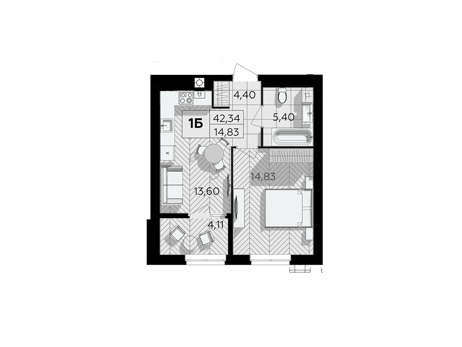 Продається 1-кімнатна квартира 42.34 кв. м у Вінницьких Хуторах, цена: 38741 $ - фото 1