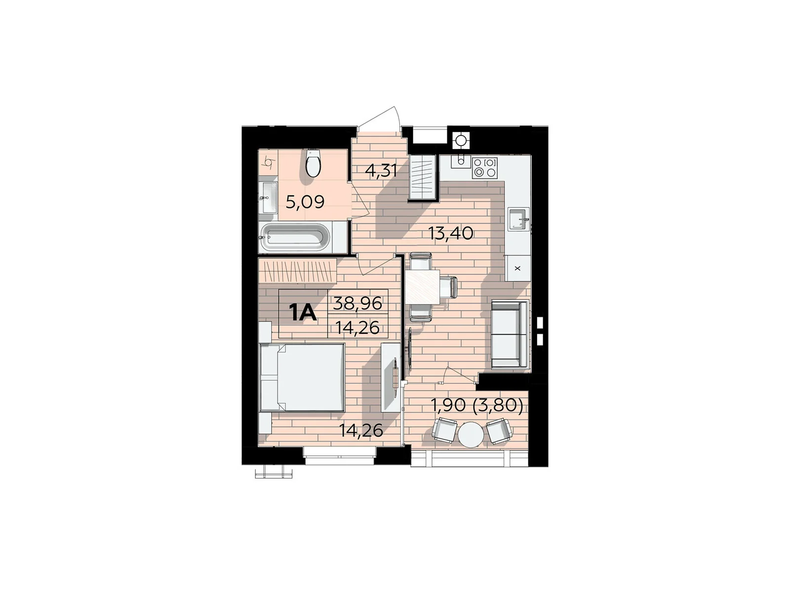 Продається 1-кімнатна квартира 38.96 кв. м у Вінницьких Хуторах, Немирівське шосе, 94Е - фото 1