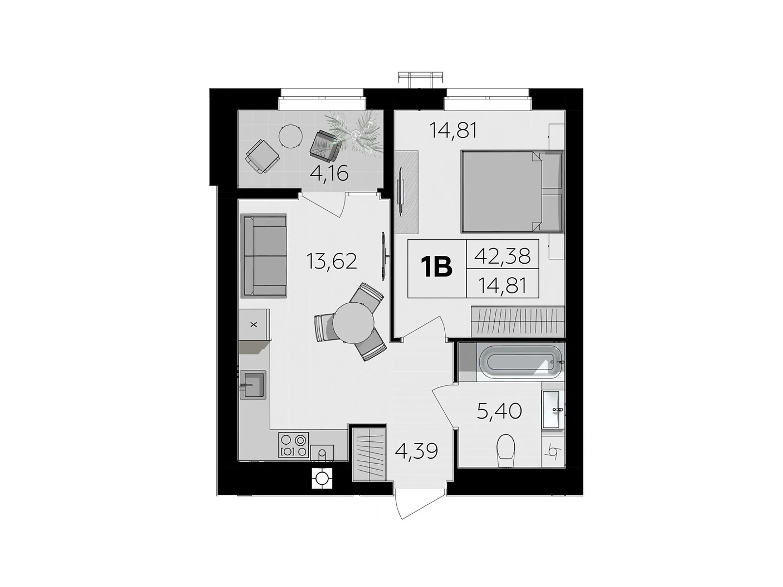 Продается 1-комнатная квартира 42.38 кв. м в Винницких Хуторах, Немировское шоссе, 94Е - фото 1
