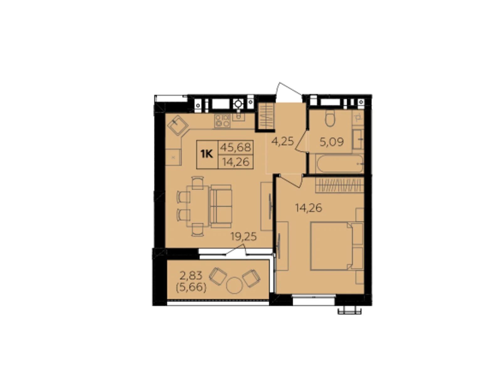 Продається 1-кімнатна квартира 45.68 кв. м у Вінницьких Хуторах, Немирівське шосе, 94Е - фото 1