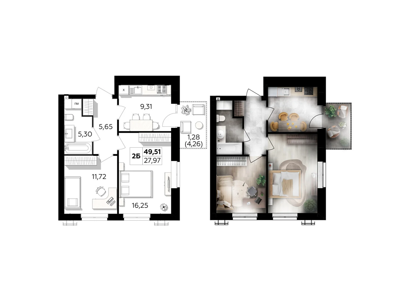 Продається 2-кімнатна квартира 49.51 кв. м у Вінницьких Хуторах, Немирівське шосе, 94Е - фото 1