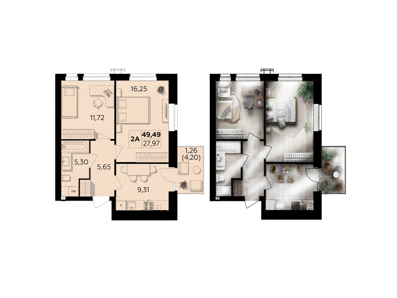 Продается 2-комнатная квартира 49.49 кв. м в Винницких Хуторах, Немировское шоссе, 94Е - фото 1