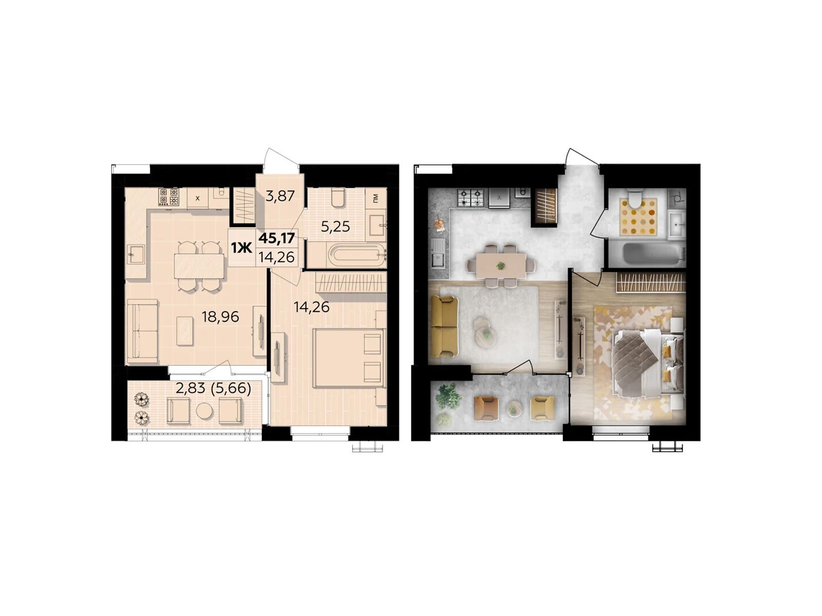 Продается 1-комнатная квартира 45.17 кв. м в Винницких Хуторах, Немировское шоссе, 94Е - фото 1