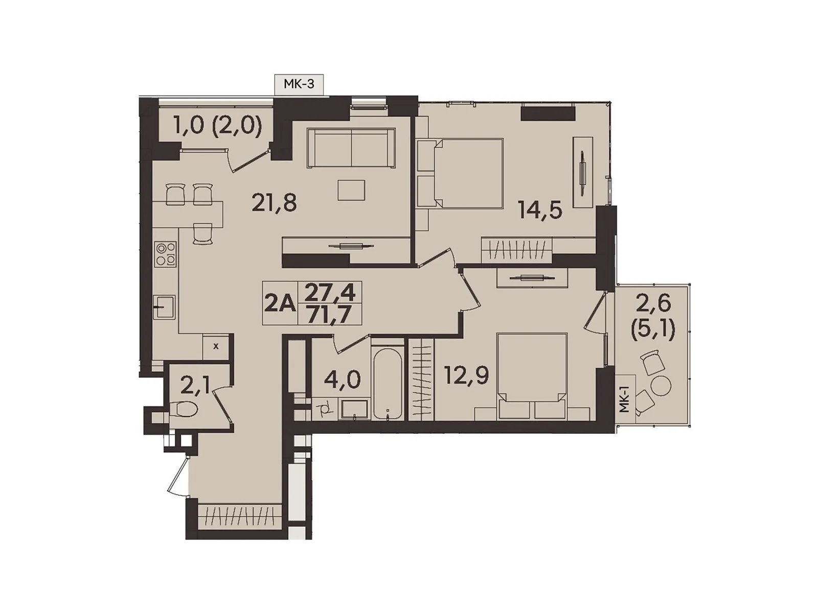 Продается 2-комнатная квартира 71.7 кв. м в Виннице, ул. Келецкая, 1 - фото 1