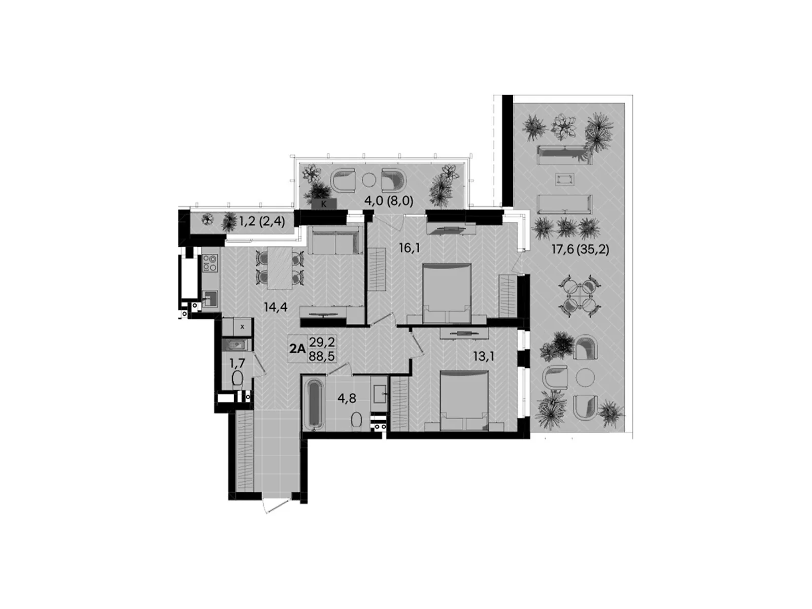 Продается 2-комнатная квартира 70.2 кв. м в Виннице, ул. Келецкая, 1 - фото 1