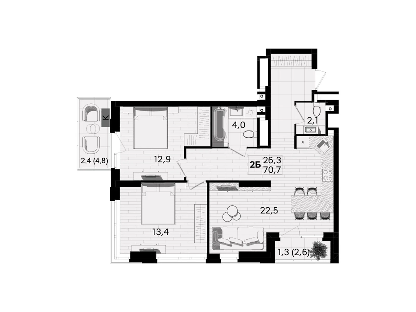 Продается 2-комнатная квартира 70.7 кв. м в Виннице, ул. Келецкая, 1 - фото 1