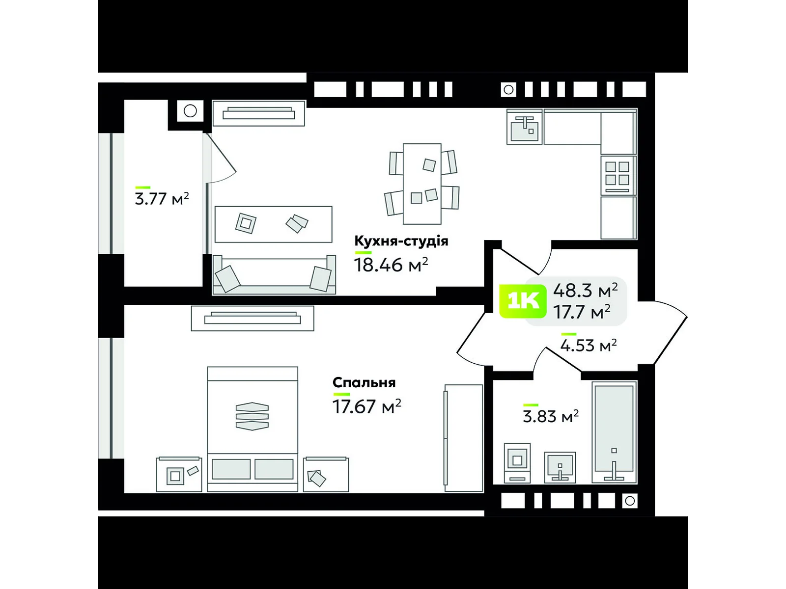 Продается 1-комнатная квартира 48.3 кв. м в Львове, ул. Венгерская, 12 - фото 1