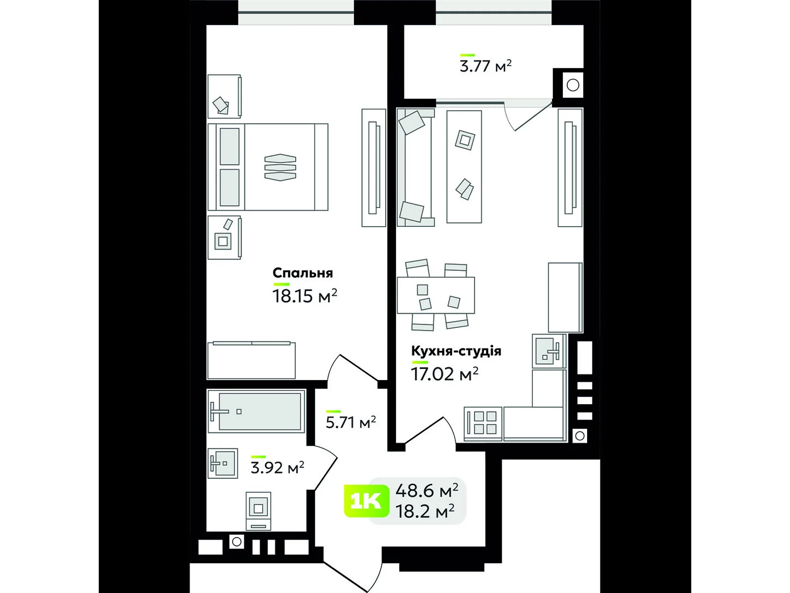 Продается 1-комнатная квартира 48.6 кв. м в Львове, цена: 87480 $ - фото 1