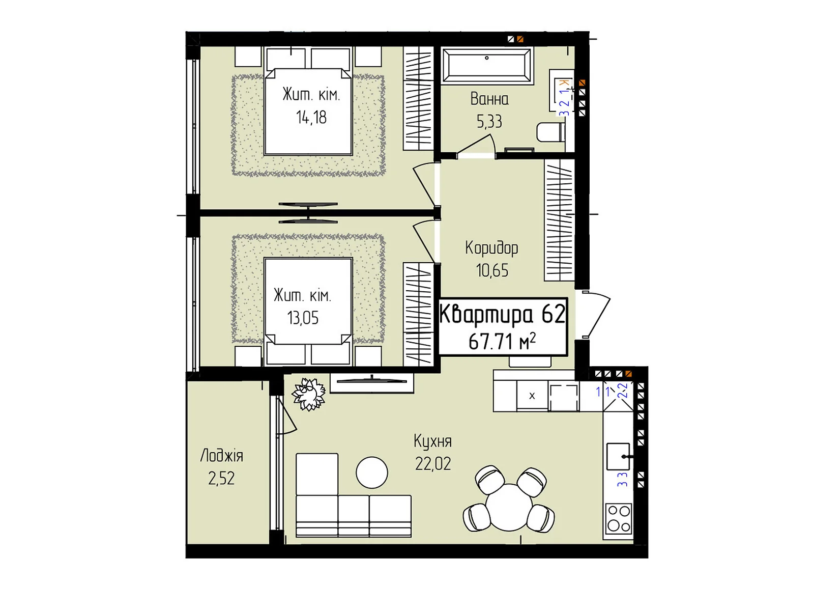 Продається 1-кімнатна квартира 41.32 кв. м у Ужгороді, вул. Собранецька, 129 - фото 1