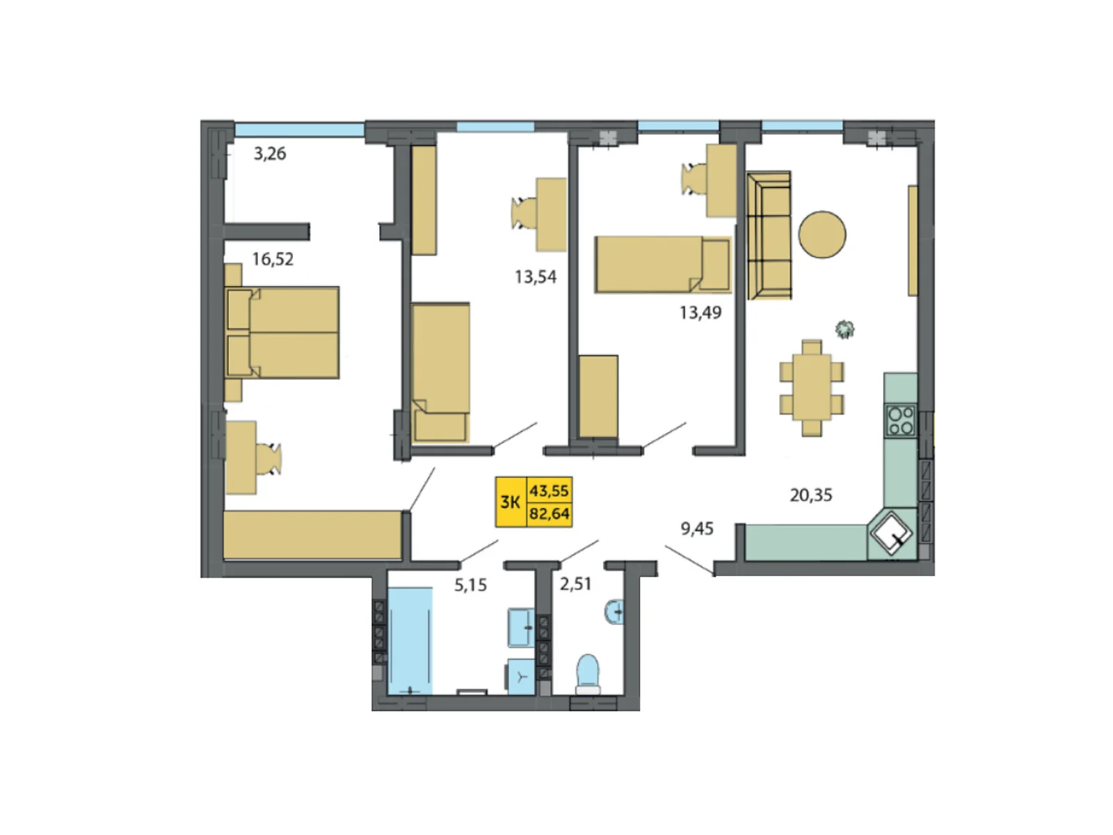 Продается 3-комнатная квартира 82.64 кв. м в Струмовке, ул. Парковая, 72 - фото 1