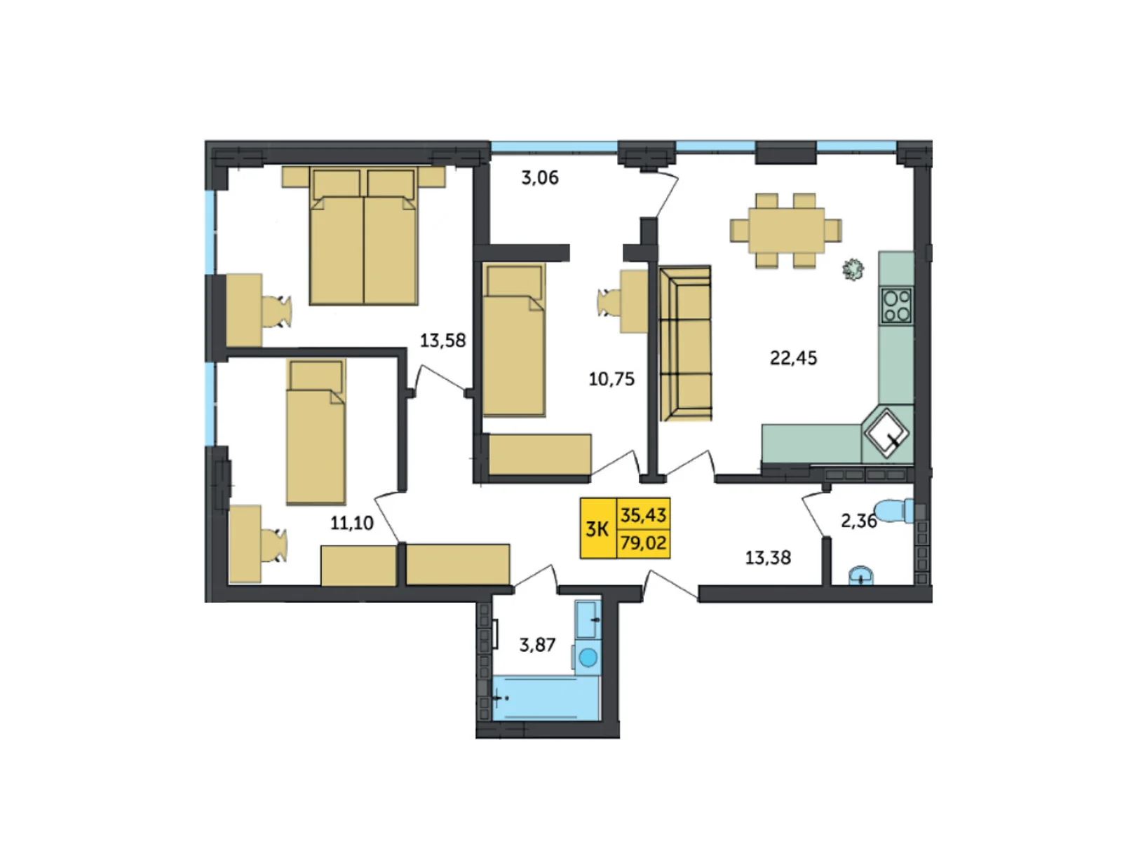 Продается 3-комнатная квартира 79.02 кв. м в Струмовке, ул. Парковая, 72 - фото 1