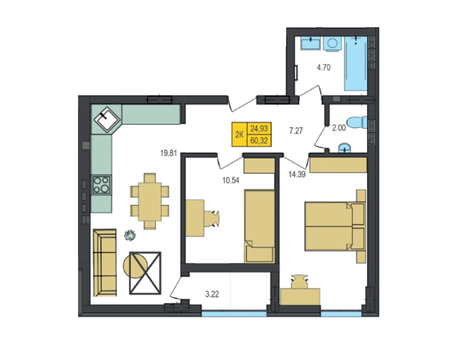 Продается 2-комнатная квартира 60.32 кв. м в Струмовке, ул. Парковая, 72 - фото 1