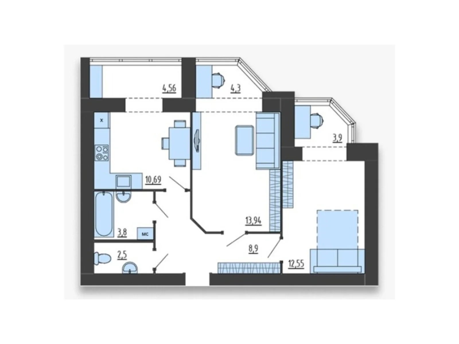 Продается 2-комнатная квартира 63.7 кв. м в Хмельницком, цена: 48688 $ - фото 1