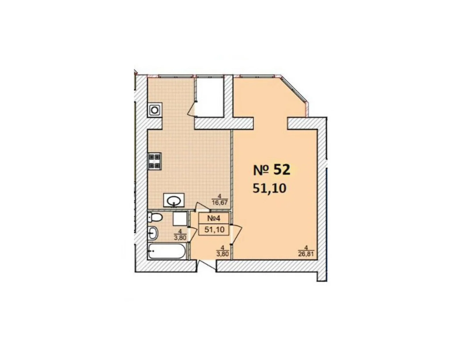 Продається 1-кімнатна квартира 51.1 кв. м у, цена: 41072 $ - фото 1