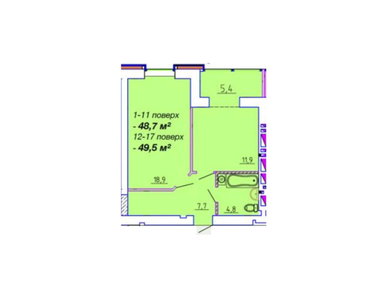 Продается 1-комнатная квартира 49.5 кв. м в Черкассах, ул. Байды-Вишневецкого, 68 - фото 1