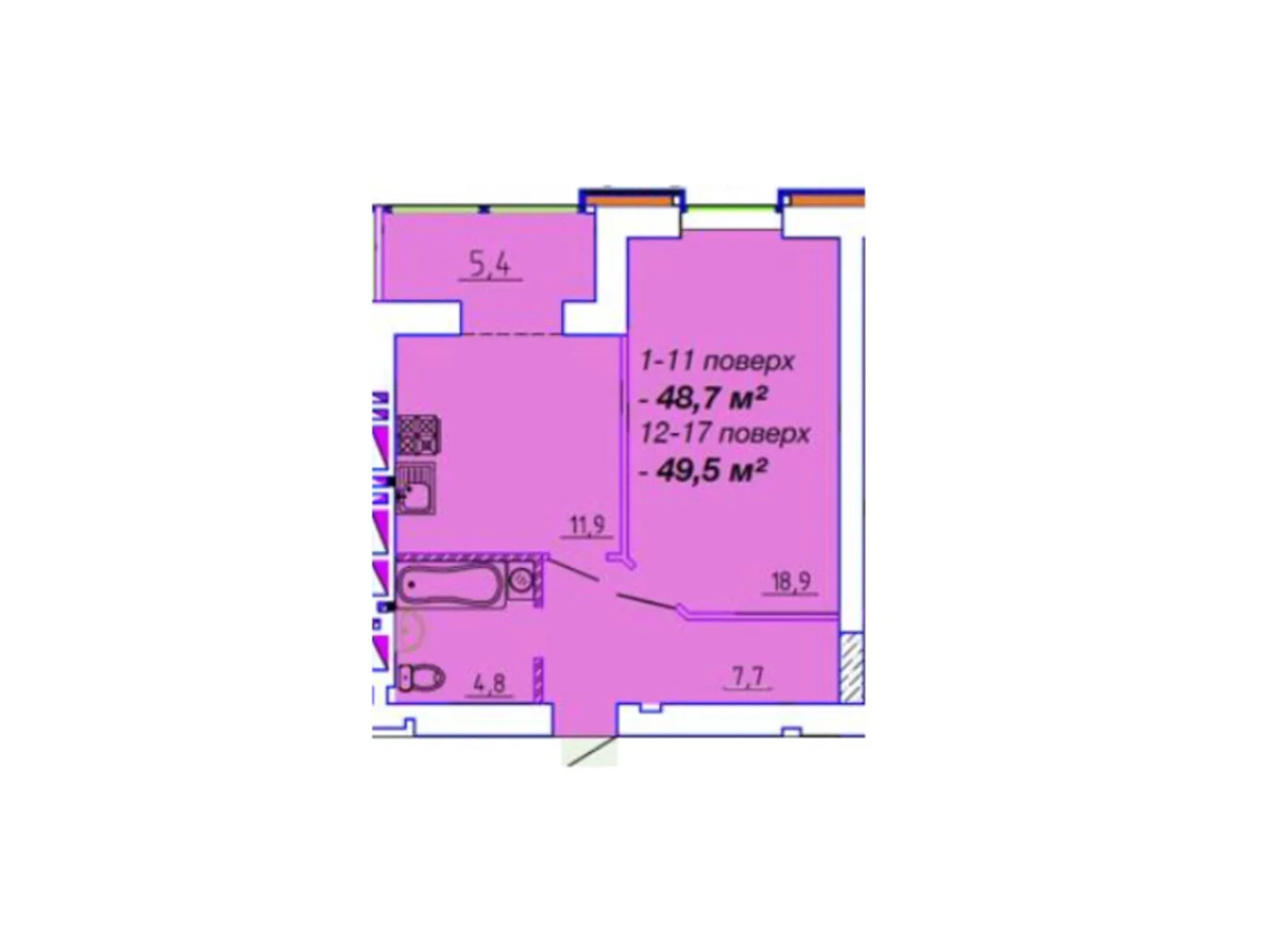 Продается 1-комнатная квартира 49.5 кв. м в Черкассах, ул. Байды-Вишневецкого, 68 - фото 1