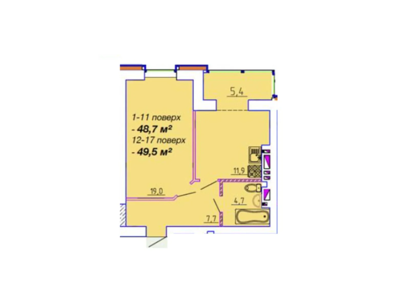 Продается 1-комнатная квартира 49.5 кв. м в Черкассах, ул. Байды-Вишневецкого, 68 - фото 1