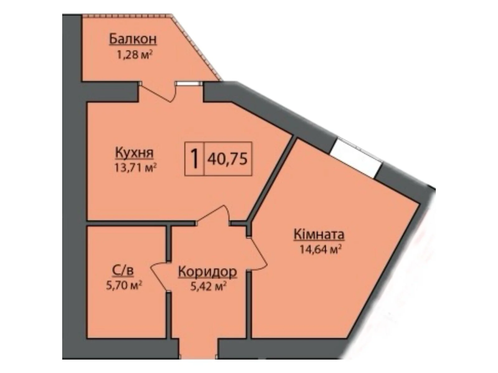 Продается 1-комнатная квартира 40.75 кв. м в Липинах, цена: 46624 $ - фото 1