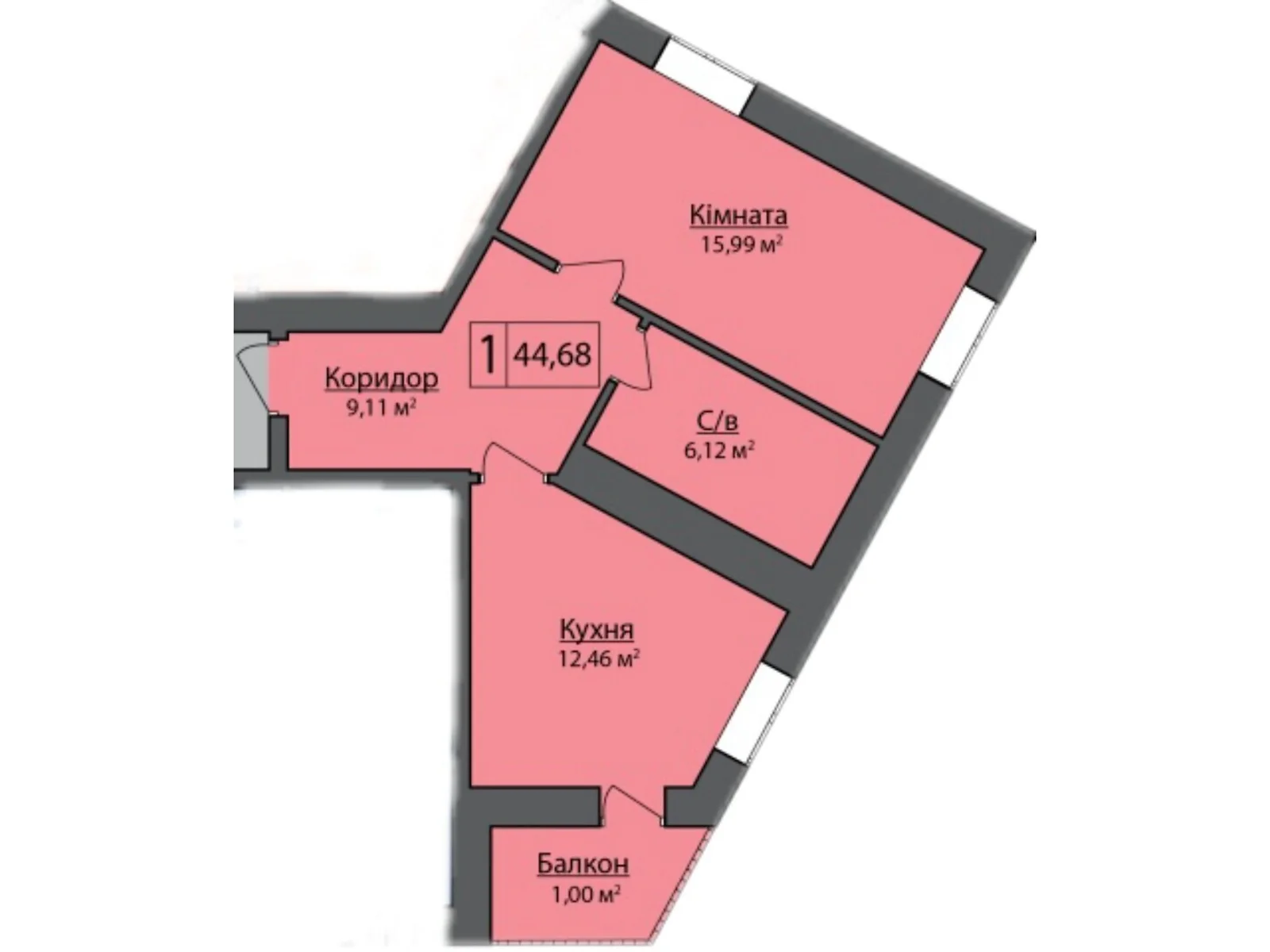 Продается 1-комнатная квартира 46.75 кв. м в Липинах, цена: 52937 $ - фото 1
