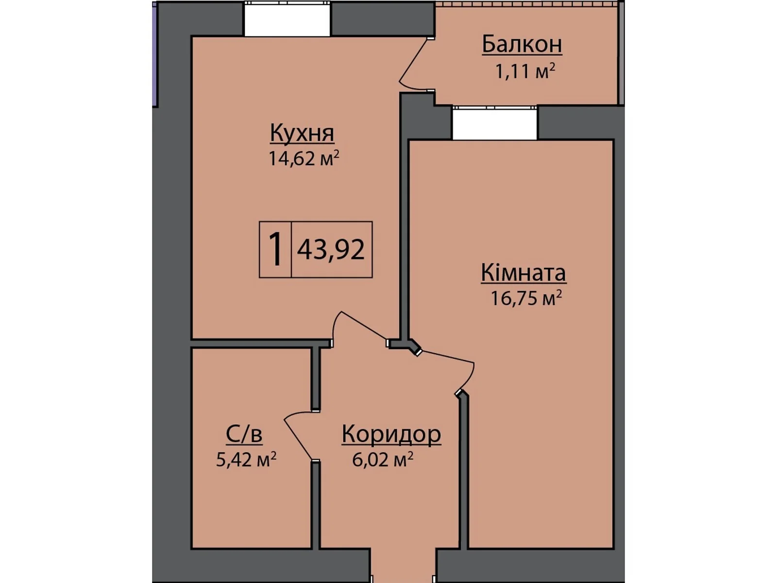 Продается 1-комнатная квартира 43.92 кв. м в Липинах, цена: 49662 $ - фото 1