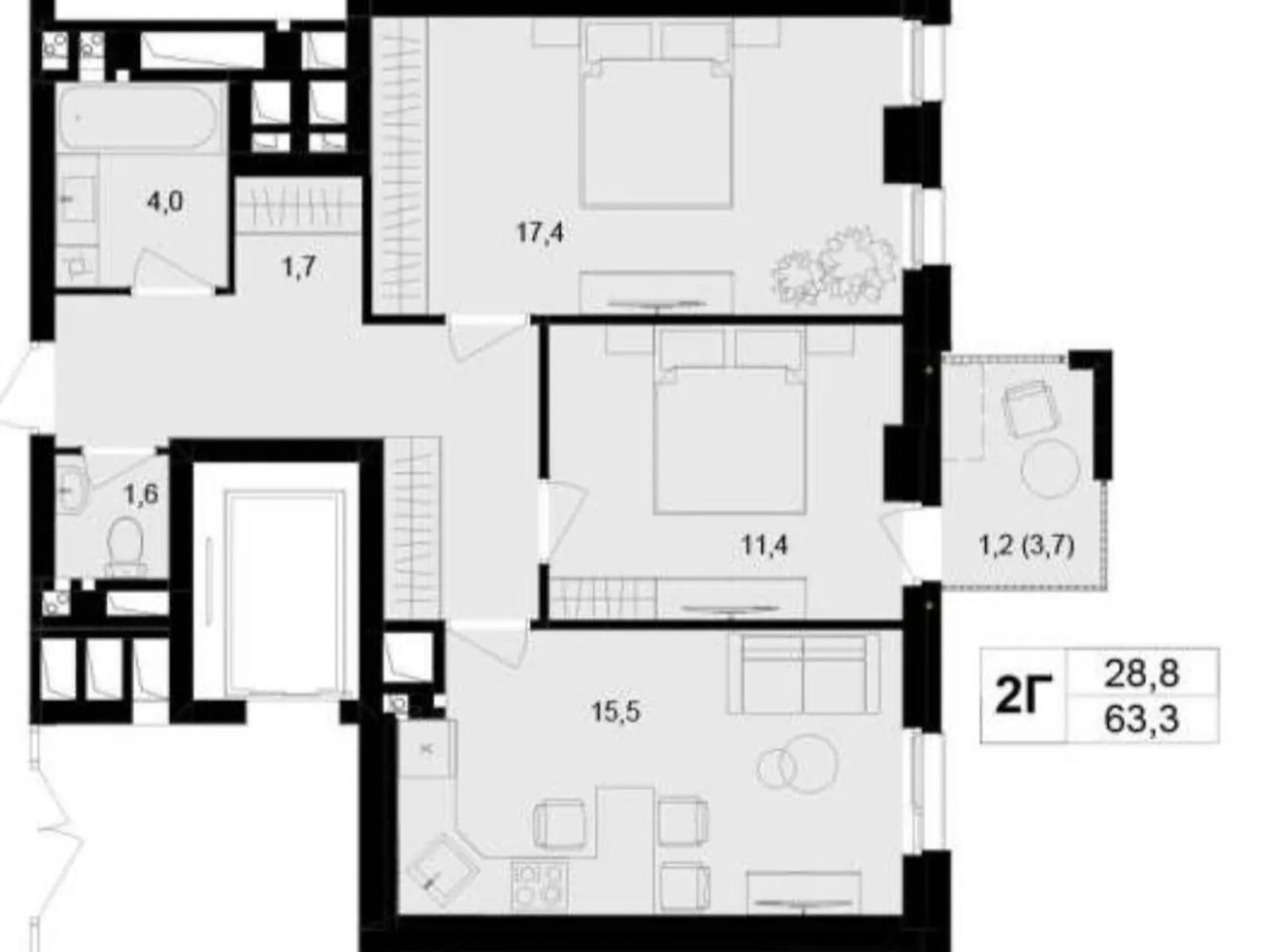 Продается 2-комнатная квартира 63.3 кв. м в Виннице, пер. Кирпичный, 12 корпус 5/2 - фото 1