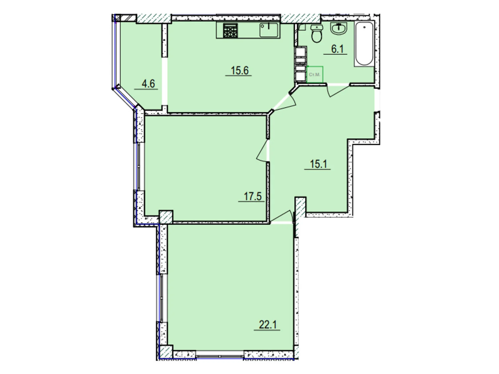 Продается 2-комнатная квартира 81 кв. м в Черкассах, ул. Владимира Великого(Гагарина), 41/3 - фото 1