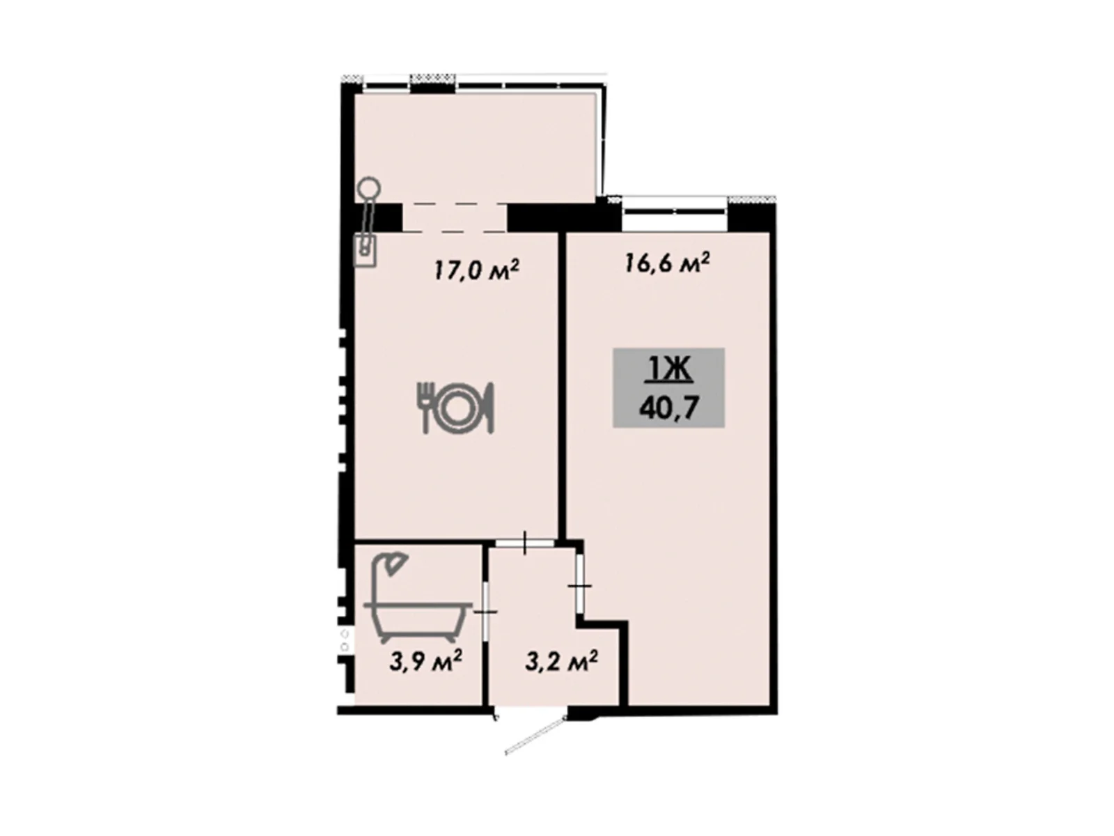 Продается 1-комнатная квартира 40.7 кв. м в Черкассах - фото 1