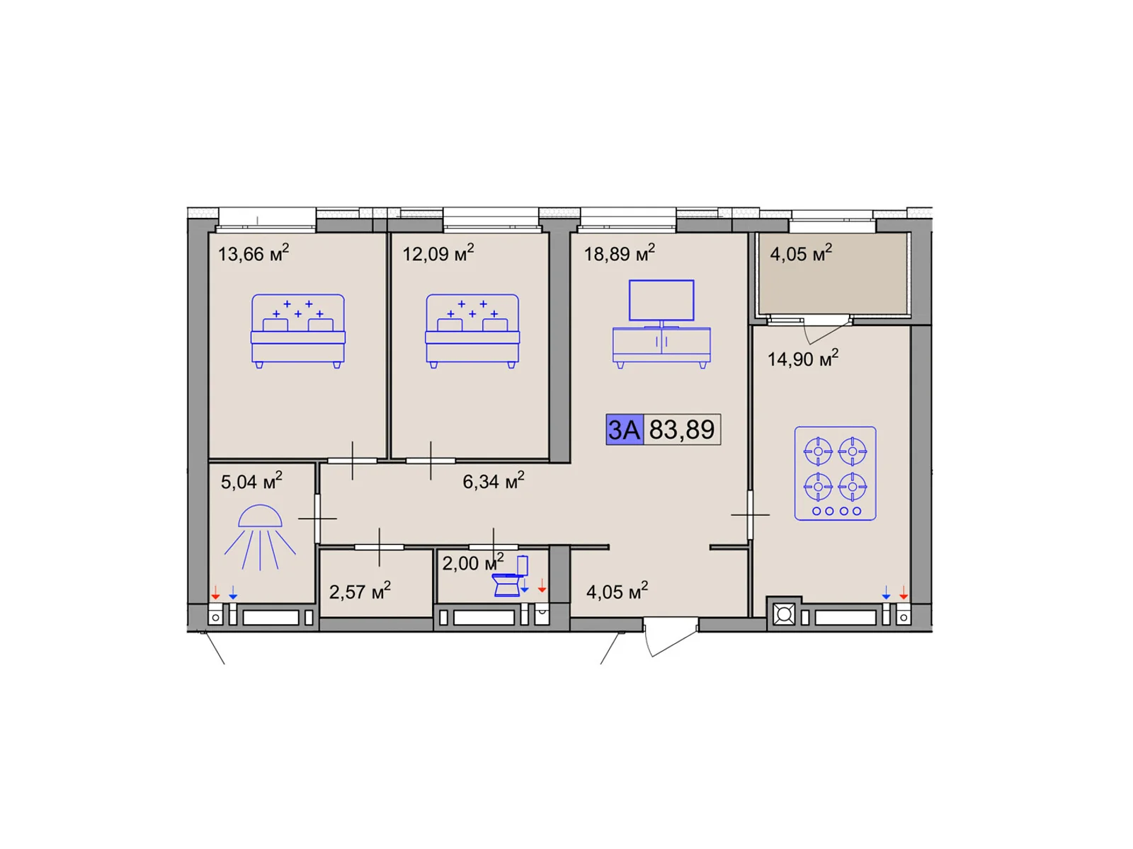 Продається 3-кімнатна квартира 83.89 кв. м у Черкасах, вул. Маламужа Олександра, 31 - фото 1