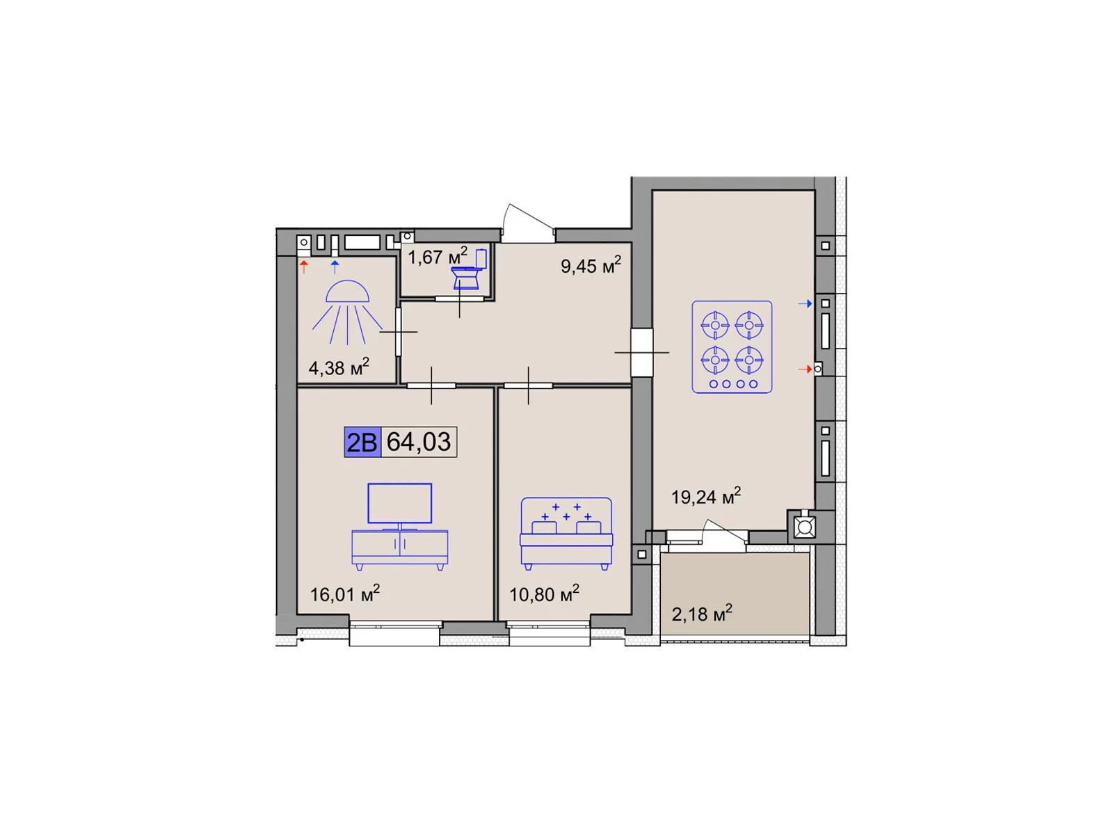 Продается 2-комнатная квартира 64.03 кв. м в Черкассах, ул. Маламужа Александра, 31 - фото 1