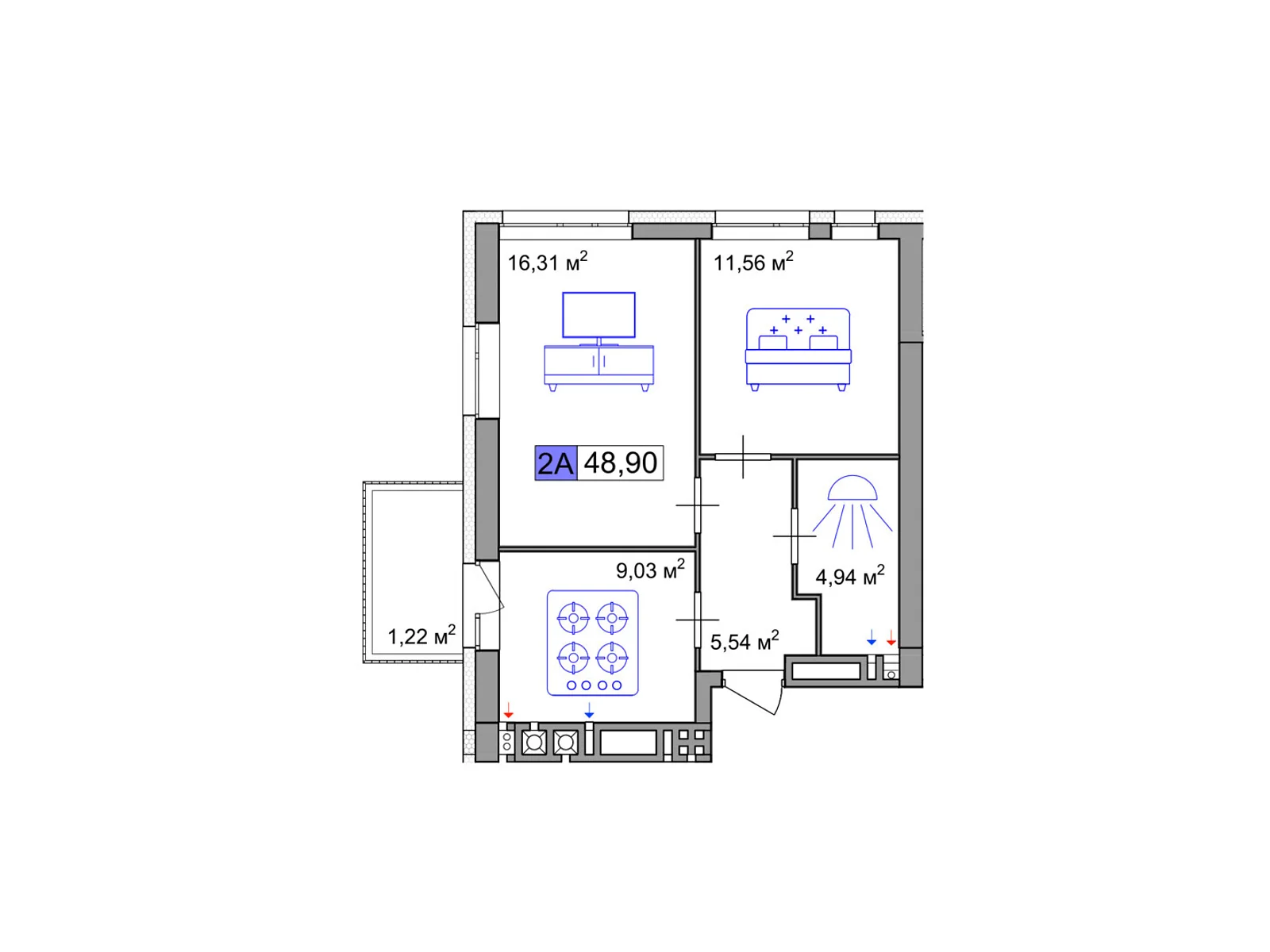 Продається 2-кімнатна квартира 48.9 кв. м у Черкасах, вул. Маламужа Олександра, 31 - фото 1