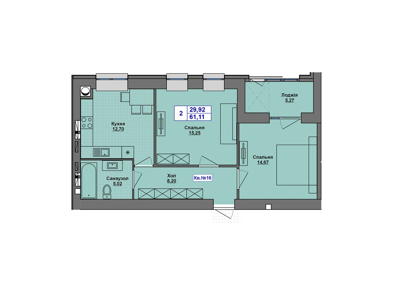 Продается 2-комнатная квартира 61.11 кв. м в Хмельницком, Старокостянтиновское шоссе, 5/5 - фото 1