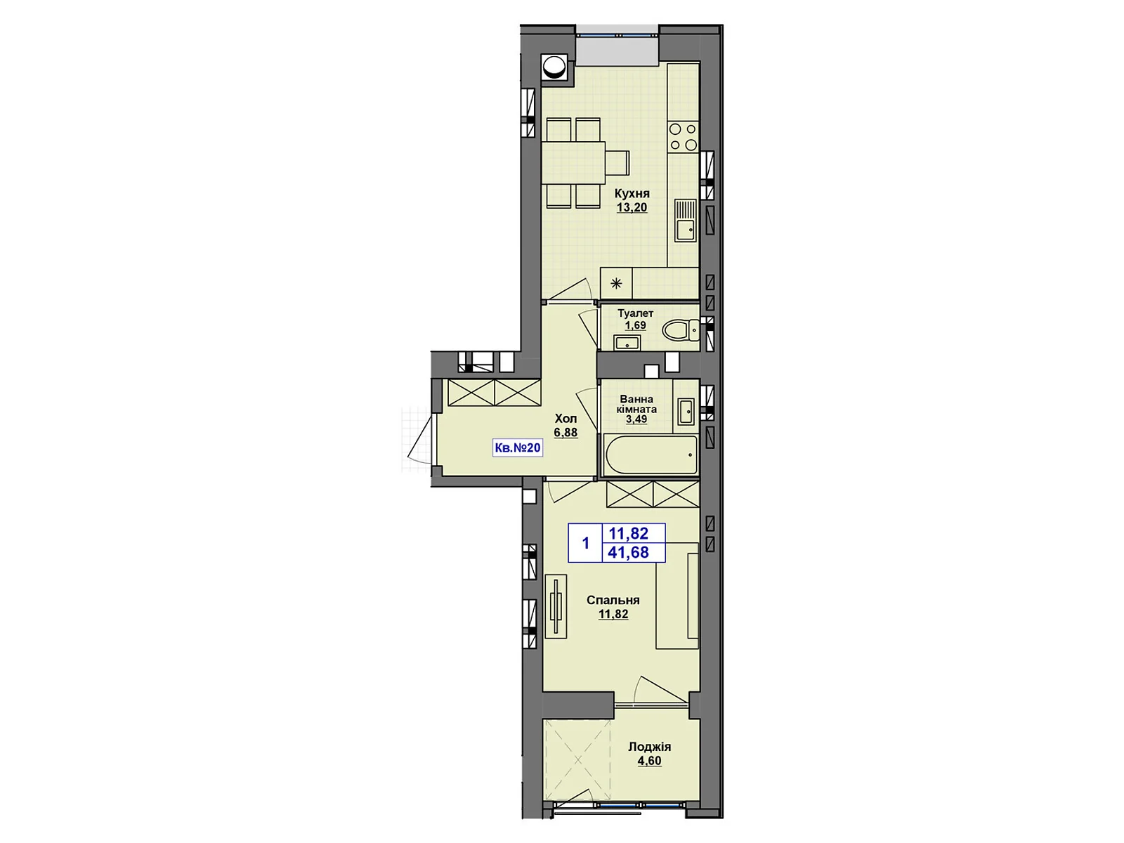 Продается 1-комнатная квартира 41.68 кв. м в Хмельницком, цена: 32510 $ - фото 1