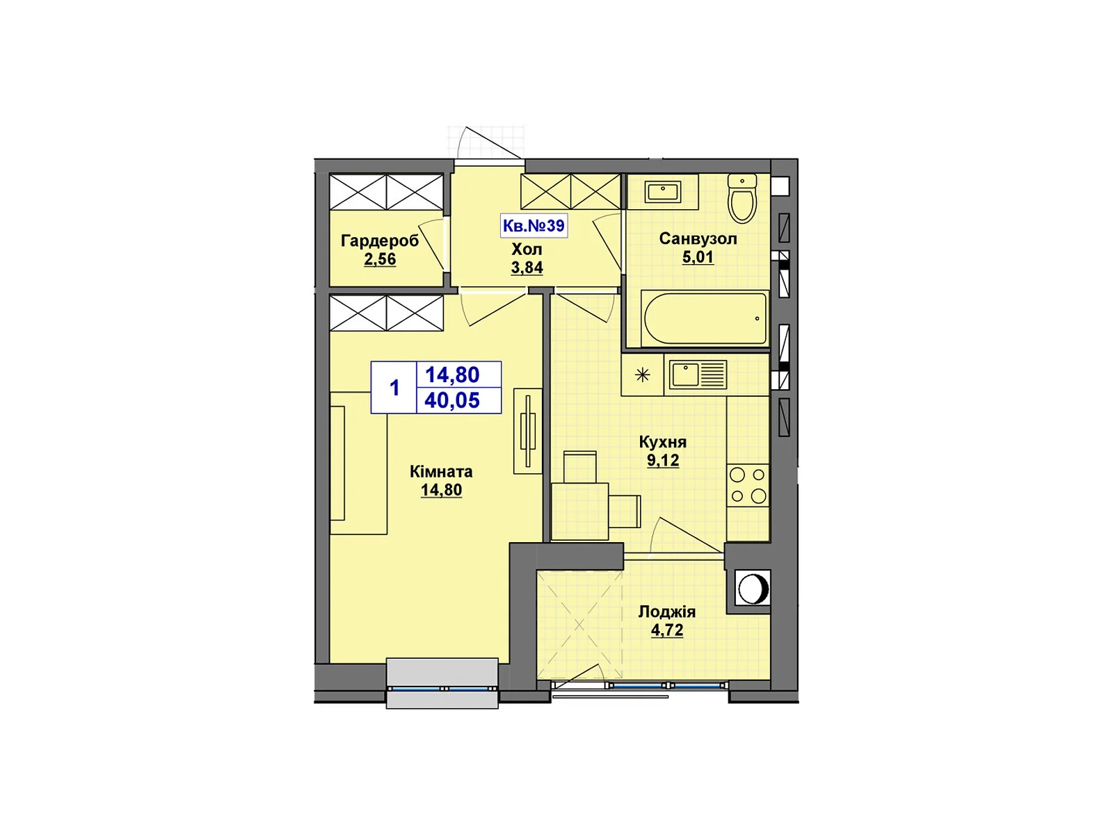 Продається 1-кімнатна квартира 40.05 кв. м у Хмельницькому, Старокостянтинівське шосе, 5/5 - фото 1