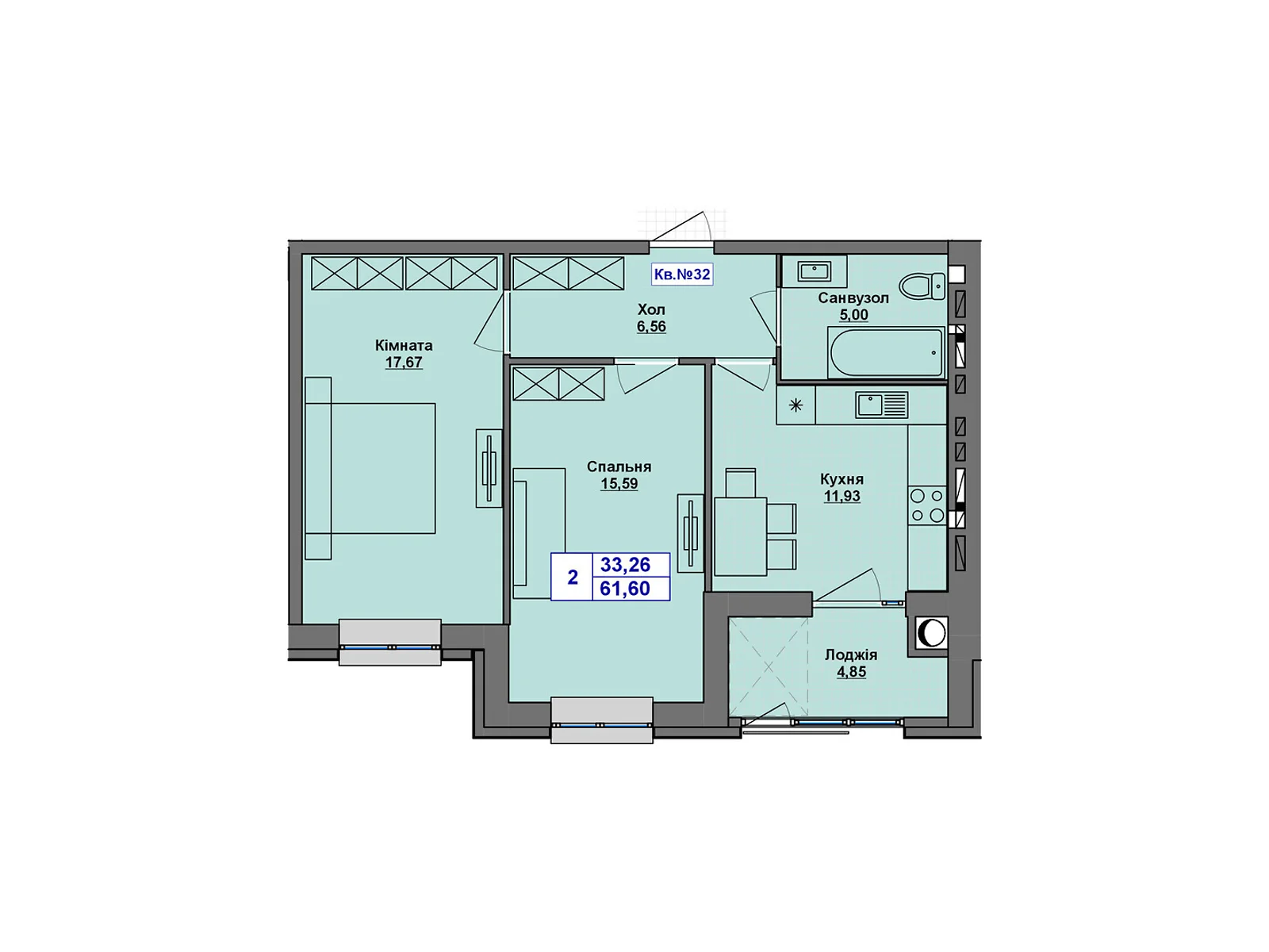 Продается 2-комнатная квартира 61.6 кв. м в Хмельницком, цена: 48048 $ - фото 1